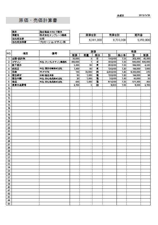 原価売価管理 ｜ 無料で使える みんエク！ みんなのExcelテンプレート