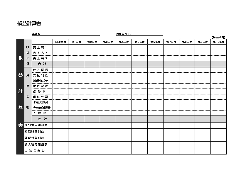 損益計算書01 Xlsx 無料で使える みんエク みんなのexcelテンプレート